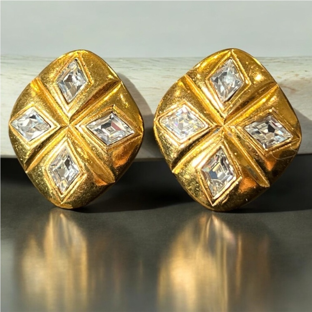 CHANEL Gold and Silver Geometric Earrings with Modern Design